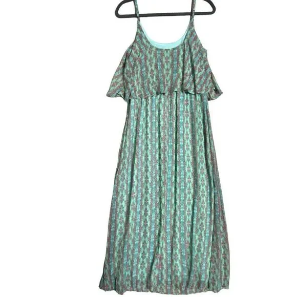 Christine V Printed Mint Green Chiffon Flowy Maxi Dress Tribal Pattern Size M - Picture 1 of 11